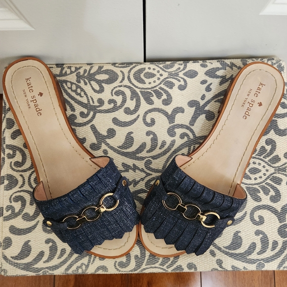 Kate Spade  Denim Navy Fringe Slide Sandals Sz 8M - Picture 4 of 8